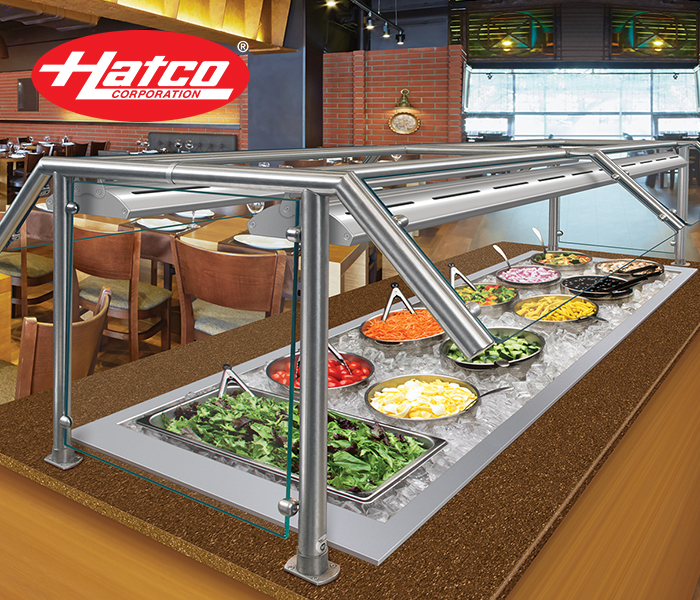 Hatco Drop-In Cold Wells with salad ingredients in cafeteria