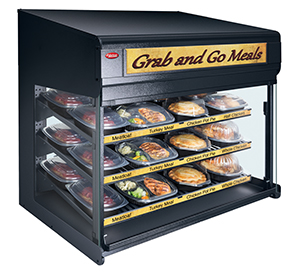 Hatco’s Flav-R-Savor Heated Air Curtain Cabinet with grab and go meals