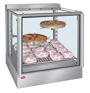 Pizza pies warming in Hatco’s Half Size Intelligent Heated Display Cabinet