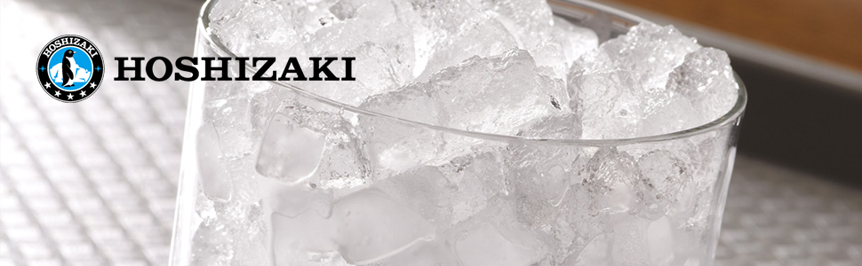 Drinks lined up on a bar filled with Hoshizaki ice cubes