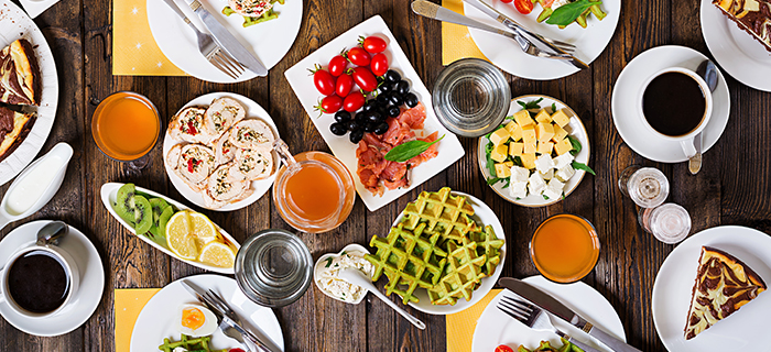 Breakfast food laid out on table