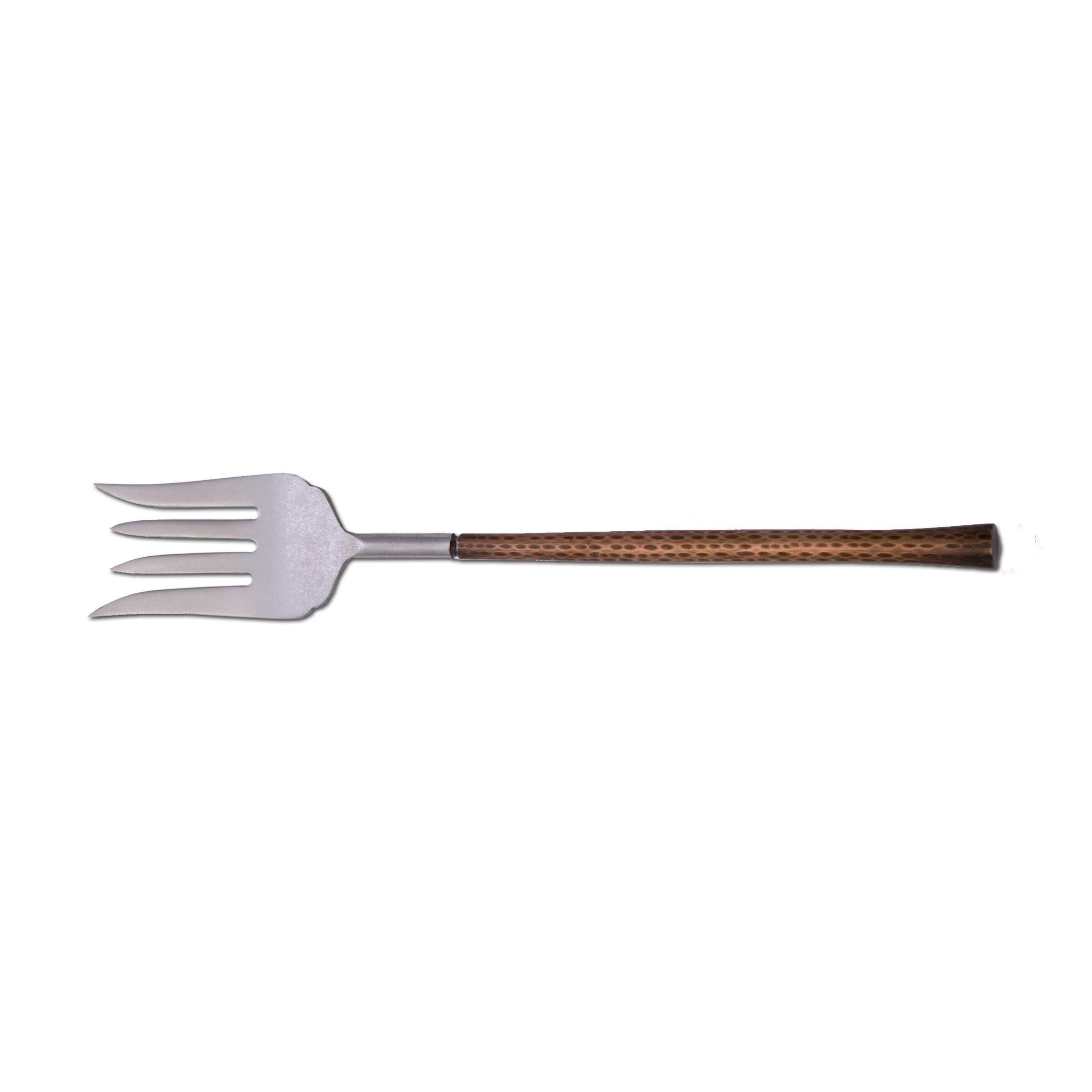 Arcata, 4-Tine Serving Fork, Hammered Copper Handle