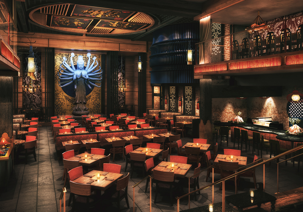 Rendering of the main dining area at Tao Chicago