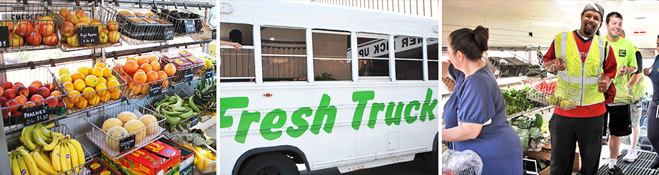 Repurposed school bus reading ‘Fresh Truck’ on the side