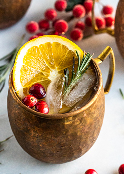 Cranberry orange mule in a copper mug