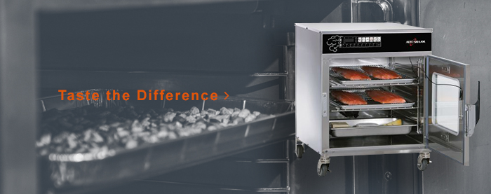 Alto-Shaam Cook & Hold Smoker Oven with door open presenting warm food