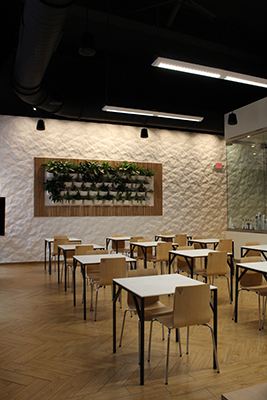 Tables and chairs inside the Balance Pan-Asian Grille in Cleveland