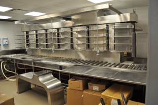 Wake Forest University Dining Hall kitchen and dish area
