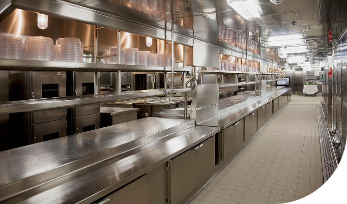 Commercial kitchen equipment in storage