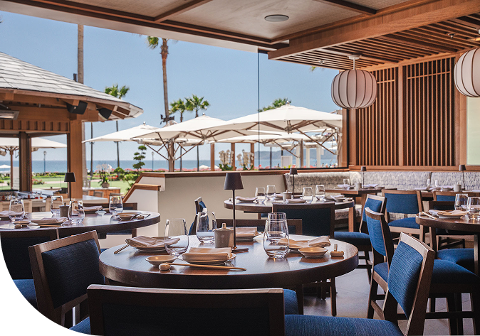 Outdoor seating with a clear sky overhead