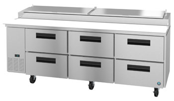 PR93A-D6, Refrigerator, Three Section Pizza Prep Table, Stainless Drawers